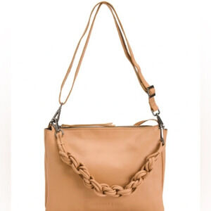 NWT Harbor 2nd Caramel triple‎ compartment leather satchel style purse